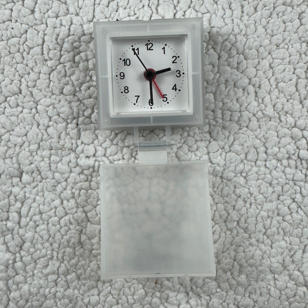Vintage Translucent Frosted Plastic Folding Travel Alarm Clock Square Minimalist